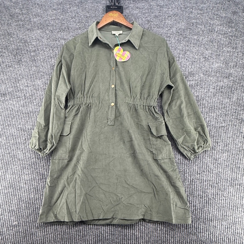 Hayden Girls Shirt Dress Large Green NEW Corduroy Long Sleeve Elastic Waist